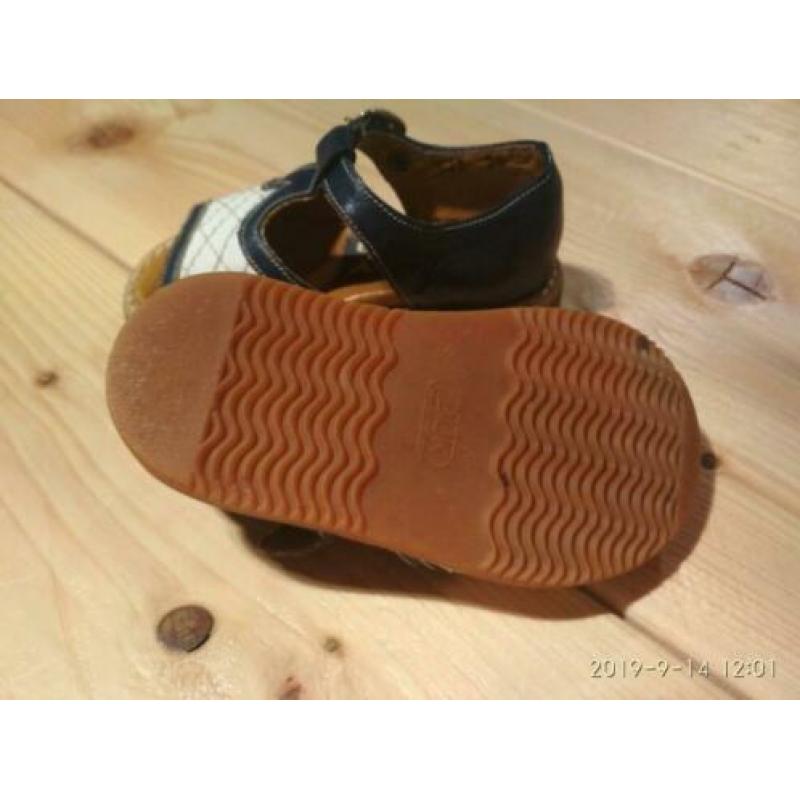 Vintage blauw wit leren baby schoenen, nieuw!