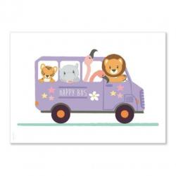 Poster Flamingo bus A4 kinderkamer babykamer auto decoratie