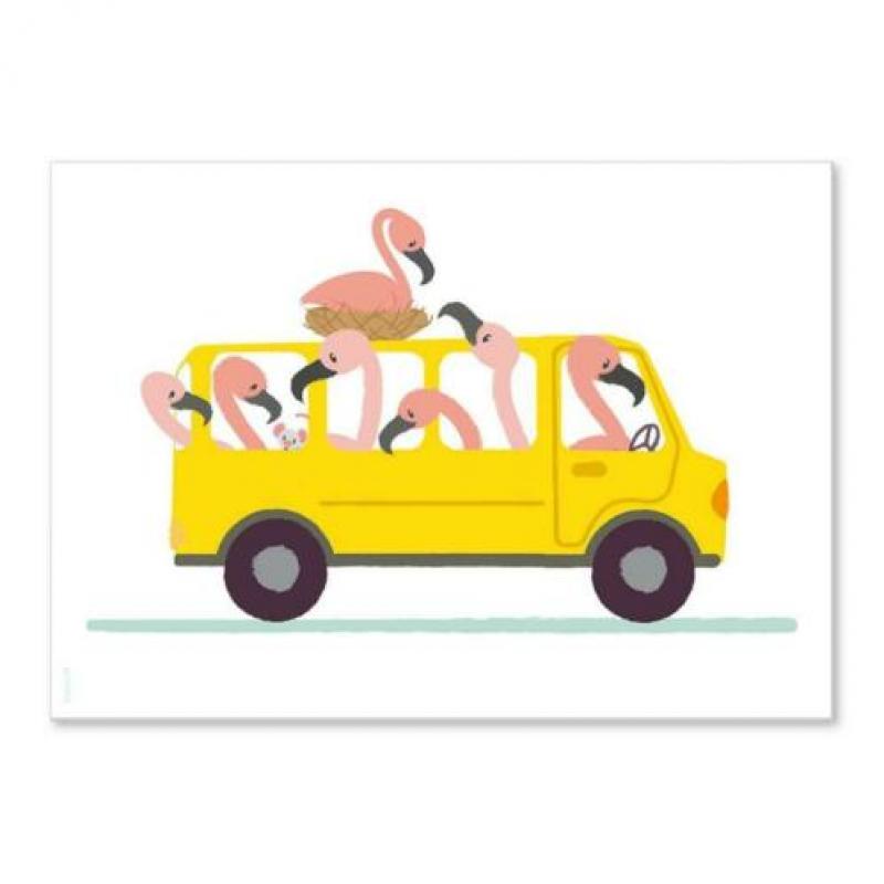 Poster Flamingo bus A4 kinderkamer babykamer auto decoratie