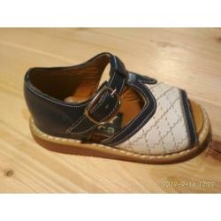 Vintage blauw wit leren baby schoenen, nieuw!