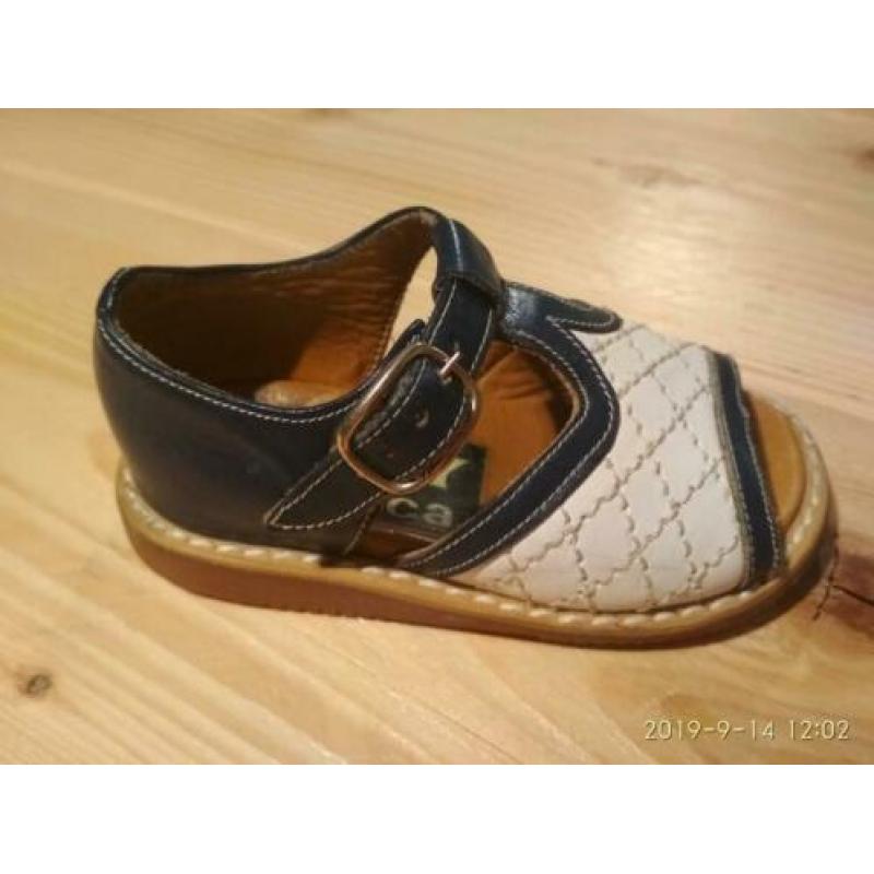 Vintage blauw wit leren baby schoenen, nieuw!
