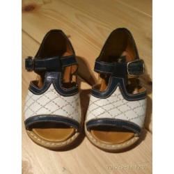 Vintage blauw wit leren baby schoenen, nieuw!