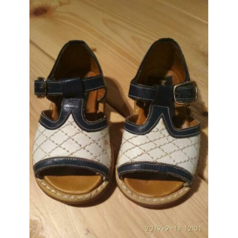 Vintage blauw wit leren baby schoenen, nieuw!