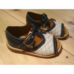 Vintage blauw wit leren baby schoenen, nieuw!