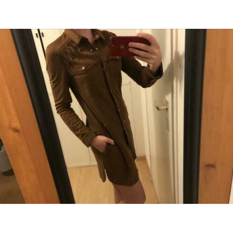 Jurk zara bruin cowgirl jersey country jurkje knopen maat s