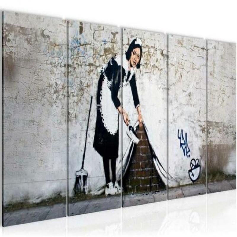 Canvas schilderij 5 luik Banksy Apen Bankroof 220 x 80 cm