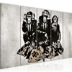 Canvas schilderij 5 luik Banksy Apen Bankroof 220 x 80 cm