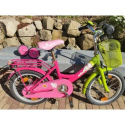 Leuke roze/lime groene meisjesfiets , 16 inch.