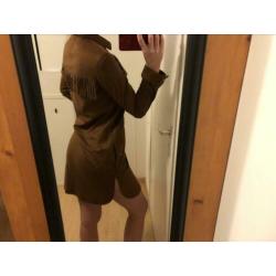 Jurk zara bruin cowgirl jersey country jurkje knopen maat s