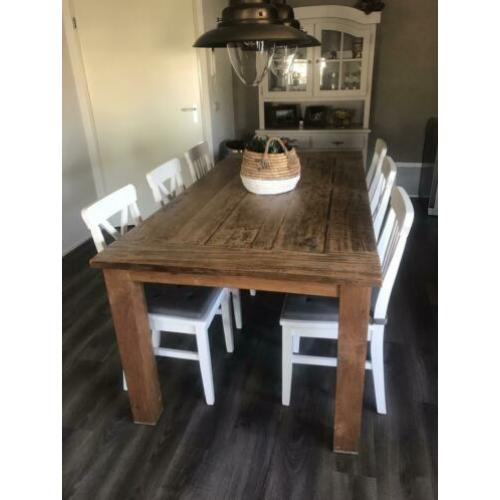 Houten eettafel stoelen wit 6 stuks zgan