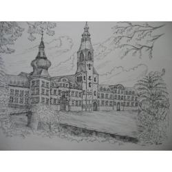 Vintage Ets -Tekening - Kerkrade -Klooster Rolduc- uit 1985
