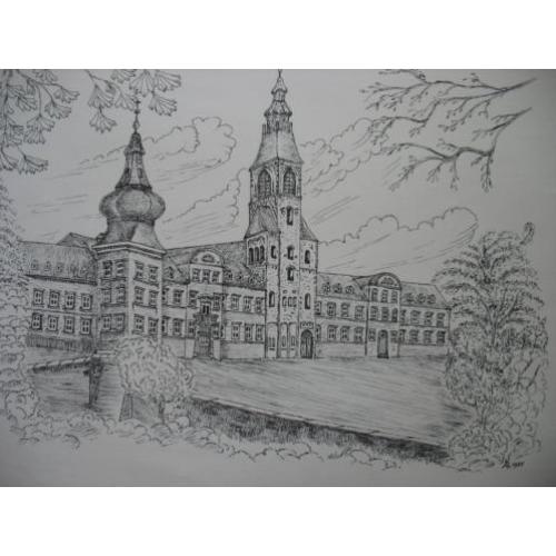 Vintage Ets -Tekening - Kerkrade -Klooster Rolduc- uit 1985