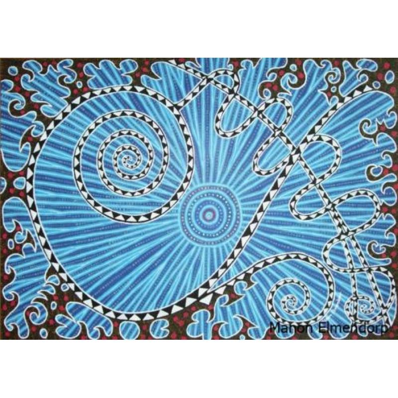 Ingelijst Abstract Blauw Schilderij 70 x 100 cm Nieuw Kunst
