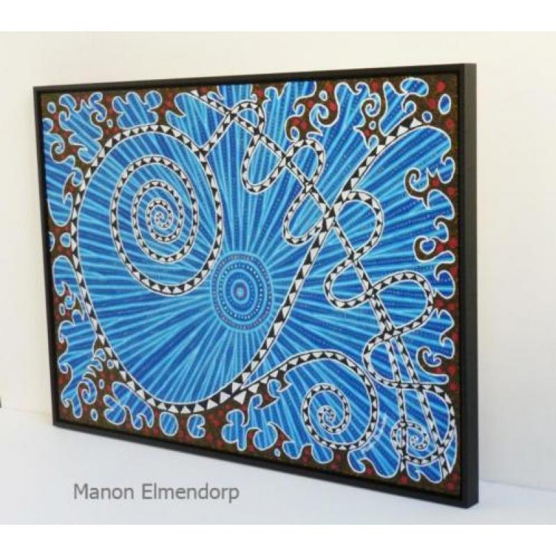Ingelijst Abstract Blauw Schilderij 70 x 100 cm Nieuw Kunst