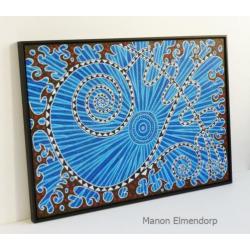 Ingelijst Abstract Blauw Schilderij 70 x 100 cm Nieuw Kunst