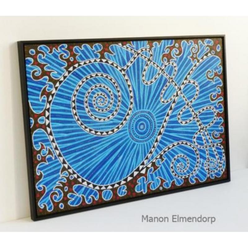 Ingelijst Abstract Blauw Schilderij 70 x 100 cm Nieuw Kunst