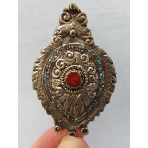 Prachtige hanger met carneool en turquoise inleg 20e eeuw
