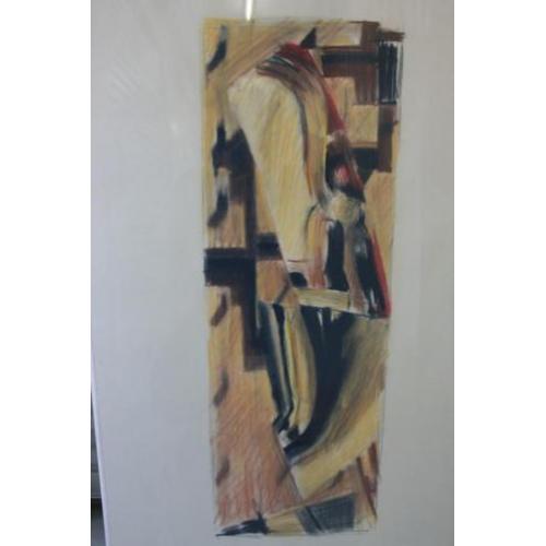 Abstracte tekening in plexiglas lijst 100 x 80 cm