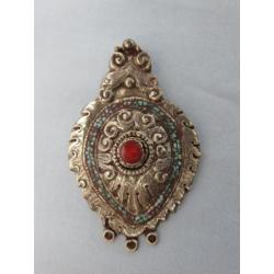 Prachtige hanger met carneool en turquoise inleg 20e eeuw
