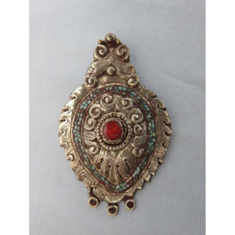 Prachtige hanger met carneool en turquoise inleg 20e eeuw