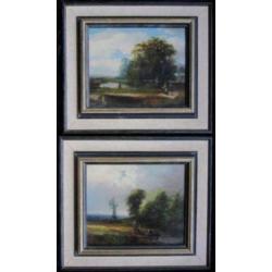 ==twee romantische landschappen==19e eeuw==monogram HR==