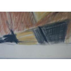 Abstracte tekening in plexiglas lijst 100 x 80 cm