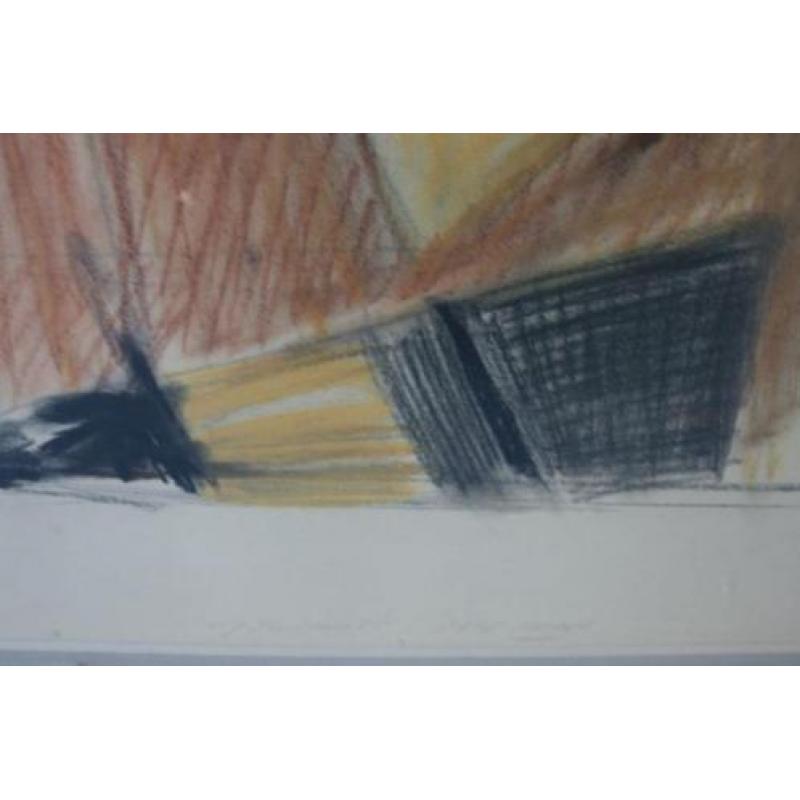 Abstracte tekening in plexiglas lijst 100 x 80 cm