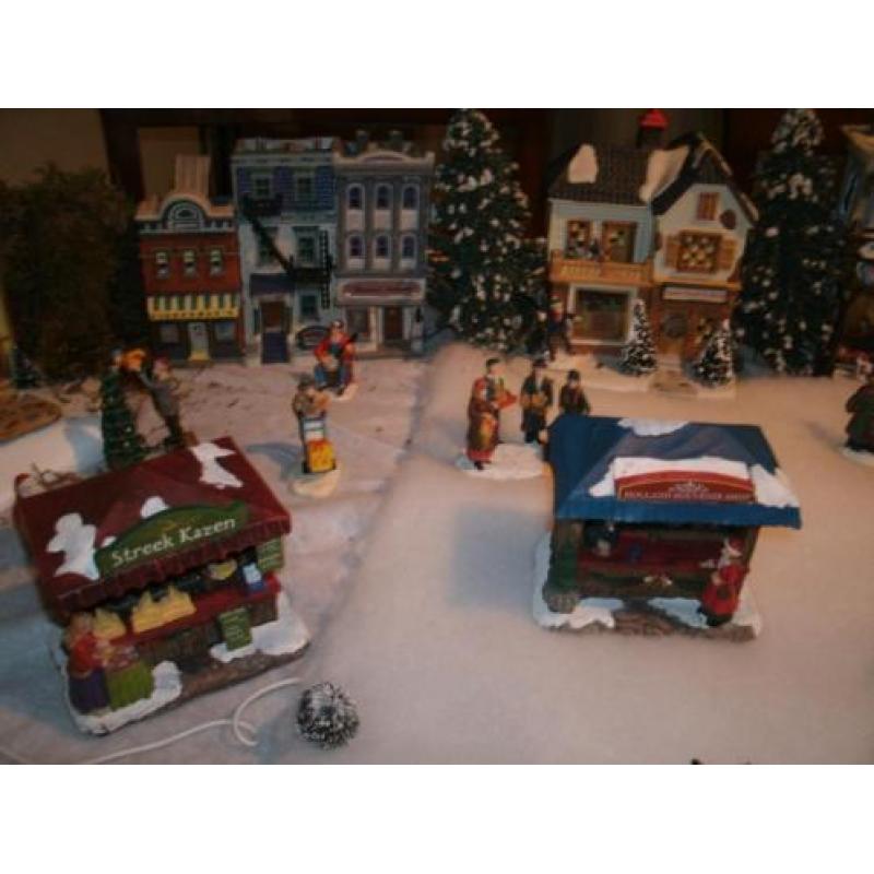 Kompleet kerstdorp winkelstraat met marktplein