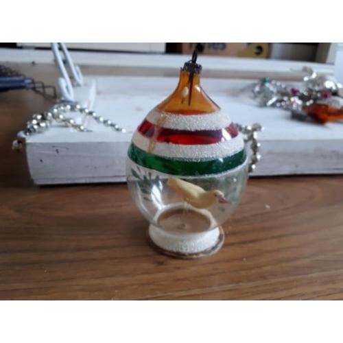 Oude kerstbal glas vogel kerstversiering