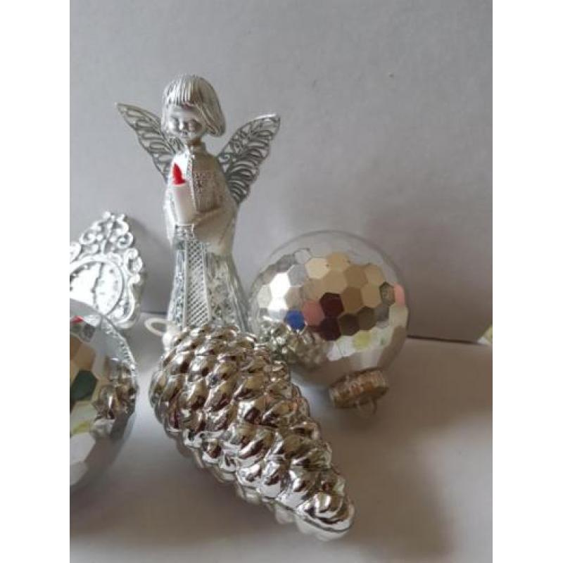 6 plastic retro vintage kerstballen/denneappel/engel/klokje