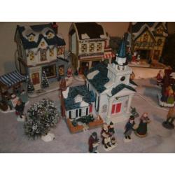 Kompleet kerstdorp winkelstraat met marktplein