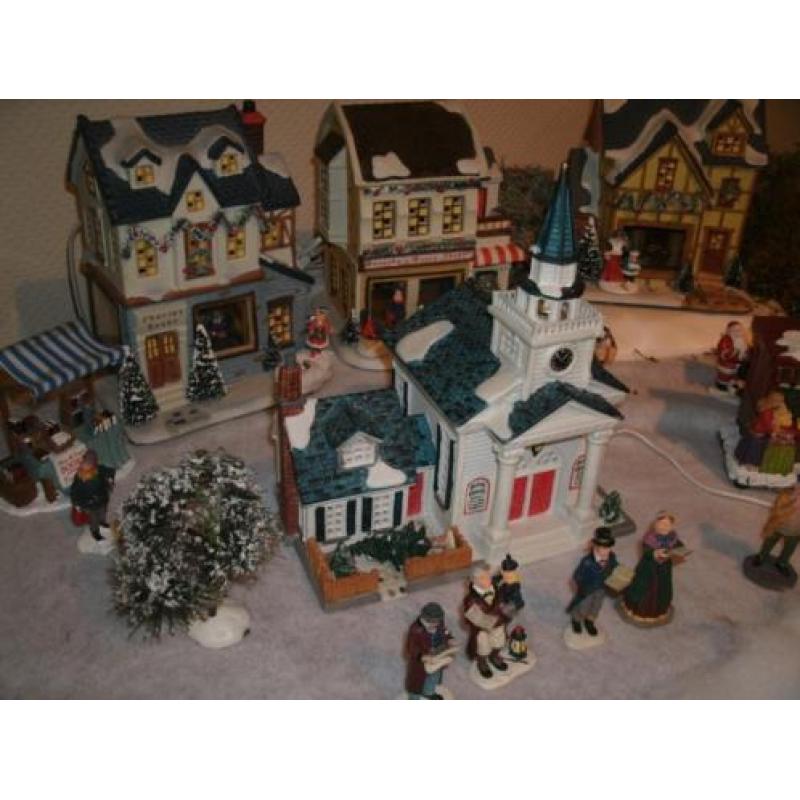 Kompleet kerstdorp winkelstraat met marktplein