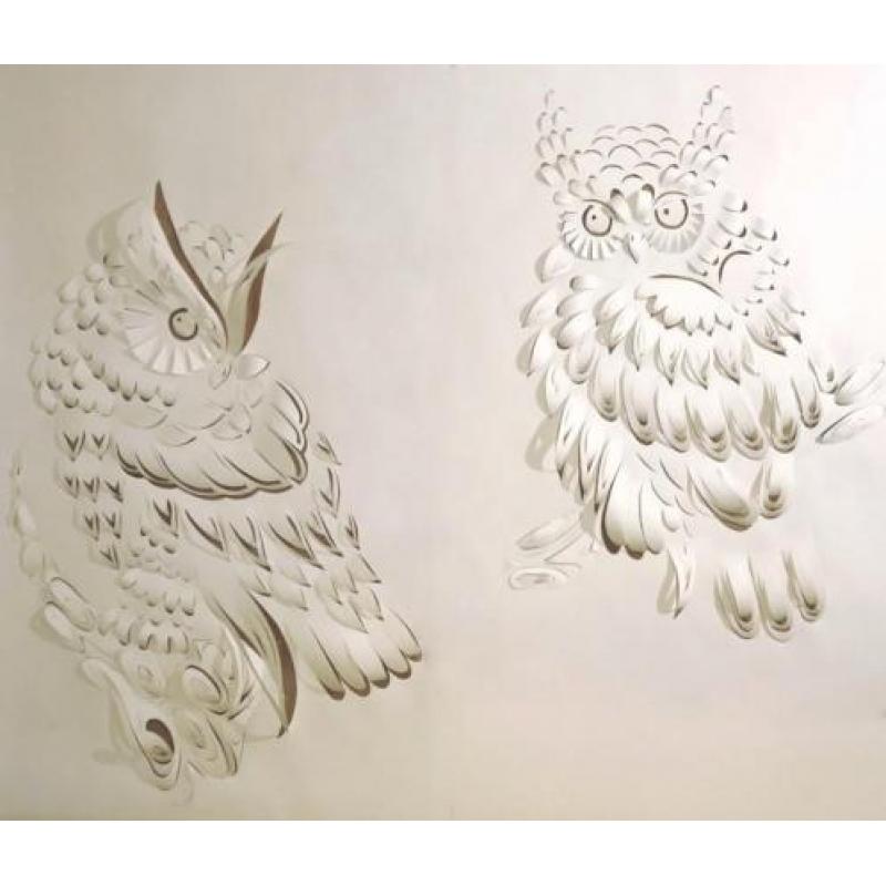 Uilen behang papercut met 3D effect
