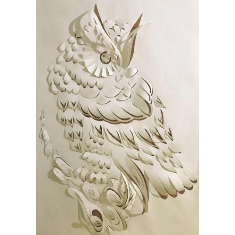 Uilen behang papercut met 3D effect