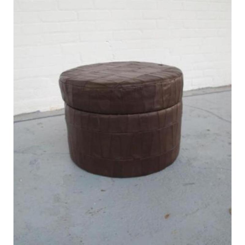 Poef Leuke vintage De Sede jaren 60 bruin leren poef naaibox