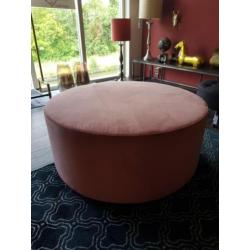 Velours poef, rond model, poeder roze