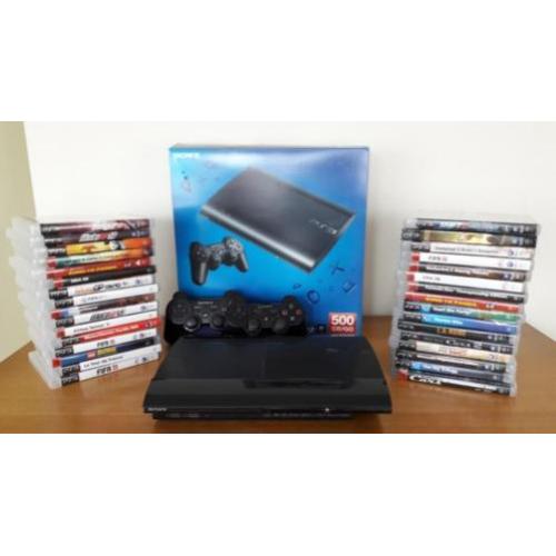 PS 3 Slim 500GB, 2 controllers+spellen